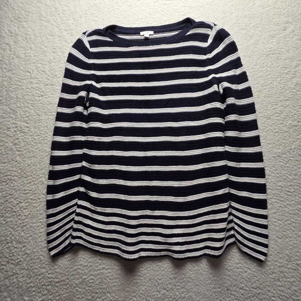 J. Jill Sweater Womens Medium Blue Striped Boat Neck Long Sleeve Knit Pullover